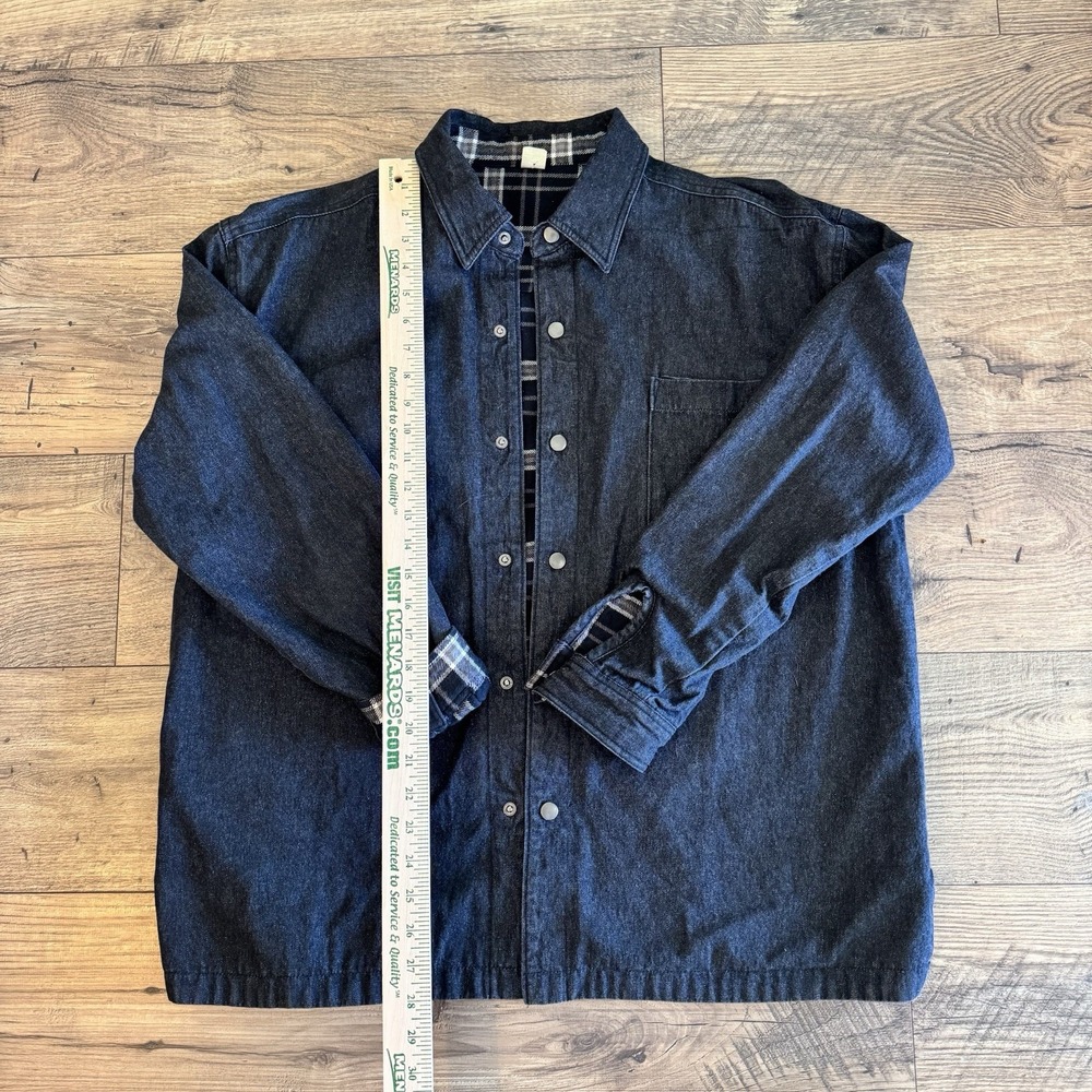 Denim Reversible Jacket Men's Black Plaid Lined Snap Front‎ Sz Large Barn Coat - Picture 11 of 13